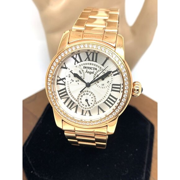 Invicta Women's Watch 21706 Angel Quartz Silver Dial Rose Gold Stainless Steel